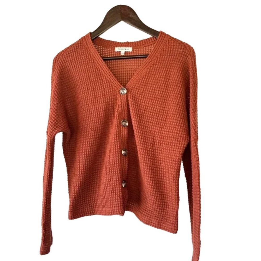 Hooked Up rust color crochet lightweight cardigan slightly cropped women…